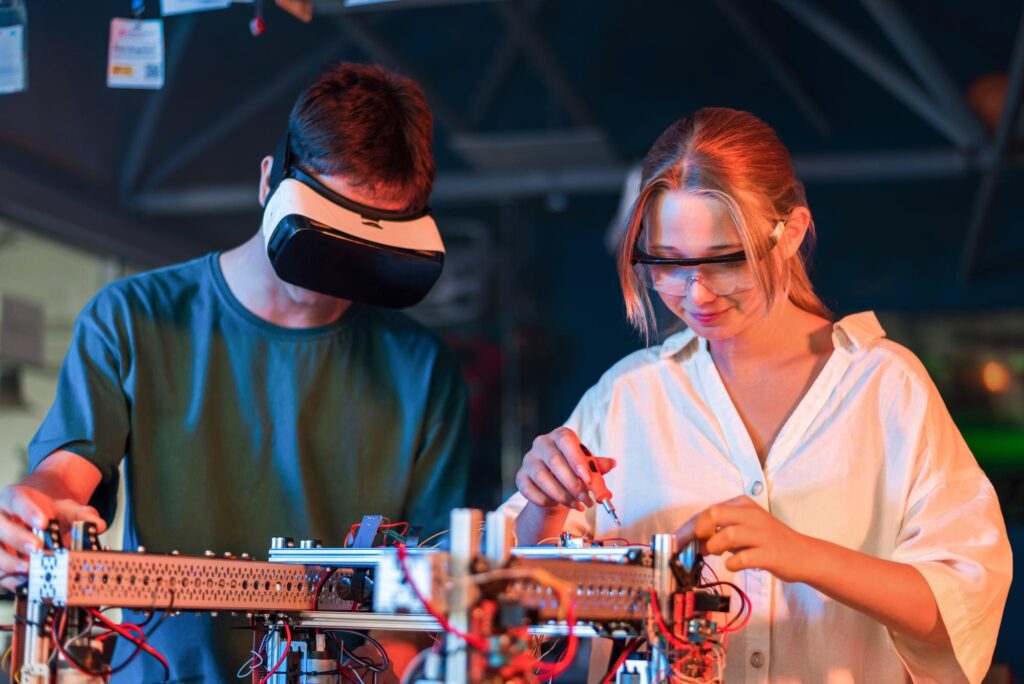 Engineering students using VR technology