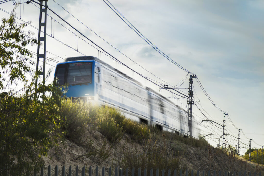 fast train going through rural area