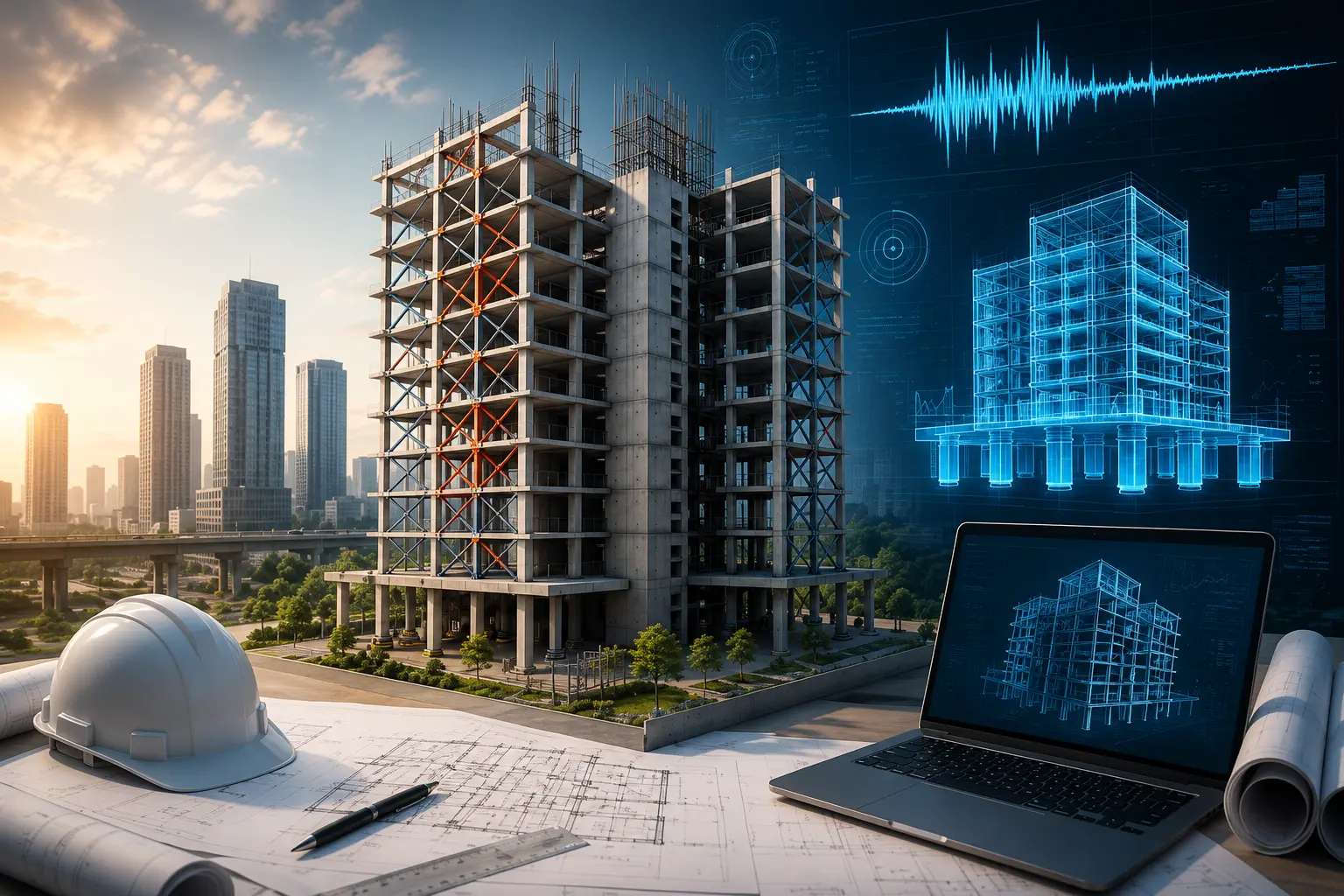 Structural engineers designing earthquake-resistant buildings