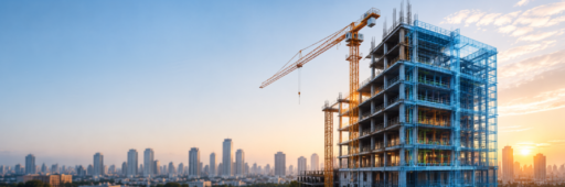 Civil engineering construction site with CAD and BIM building design