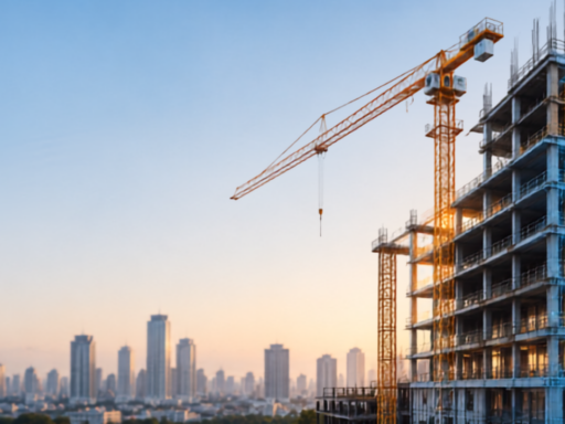 Civil engineering construction site with CAD and BIM building design